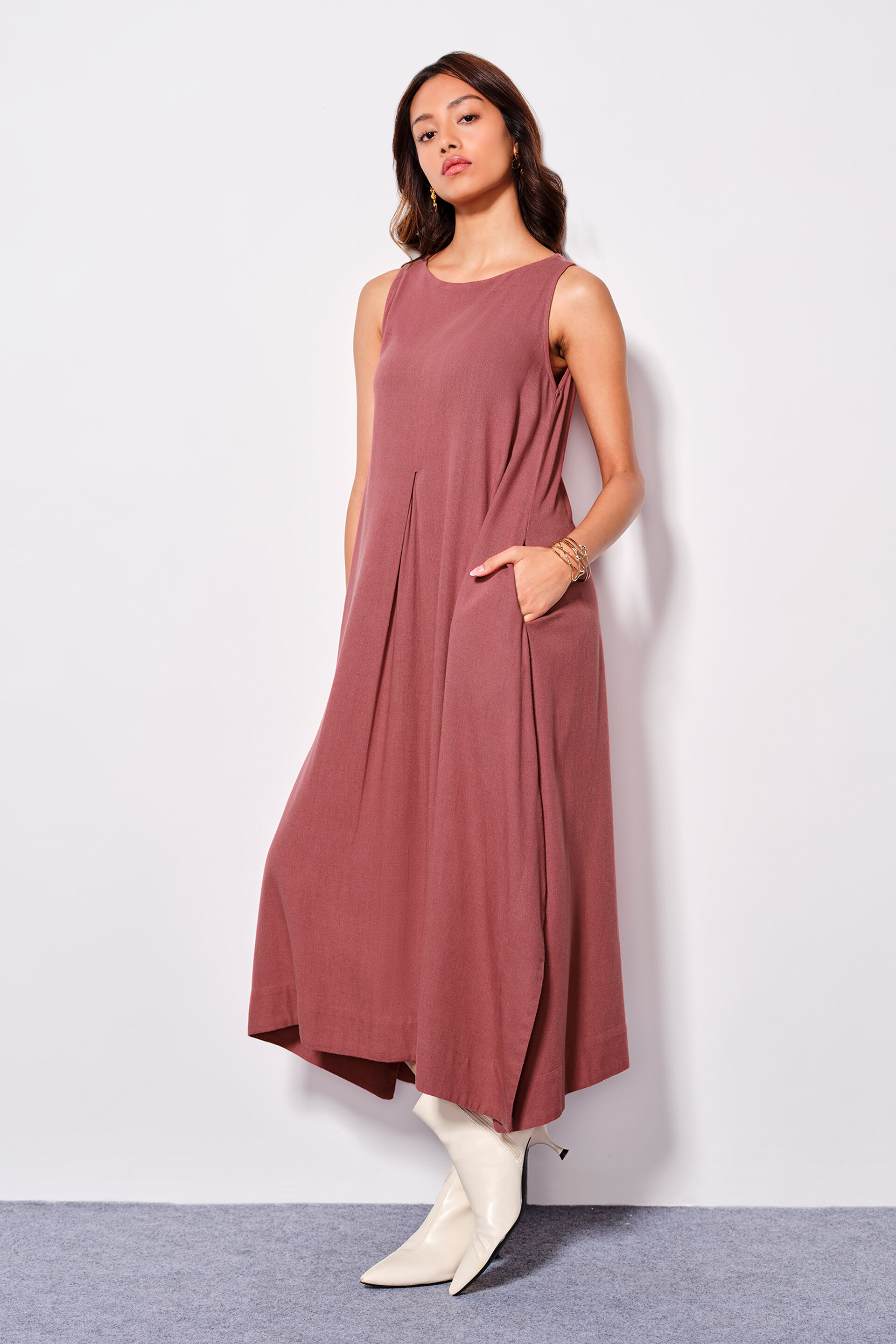 Copper Sunset Viscose Blend Midi Dress, Rust, image 3